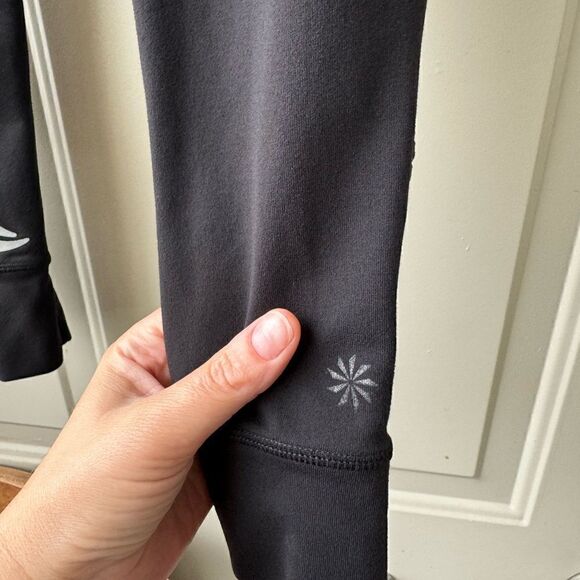 Athleta Women's Size S Black Reflective Floral Print Ruched Mesh Leggings - Picture 6 of 9
